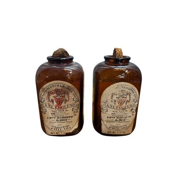 Other - Vintage Levi Garrett & Sons Amber Snuff Bottle Jar Cork Scotch Rappee Empty